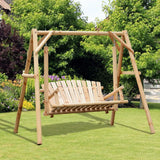 Outsunny Outdoor 2 Seater Swing Chair Larch Wood Garden Swing Seat Porch Hammock Bench Lounger