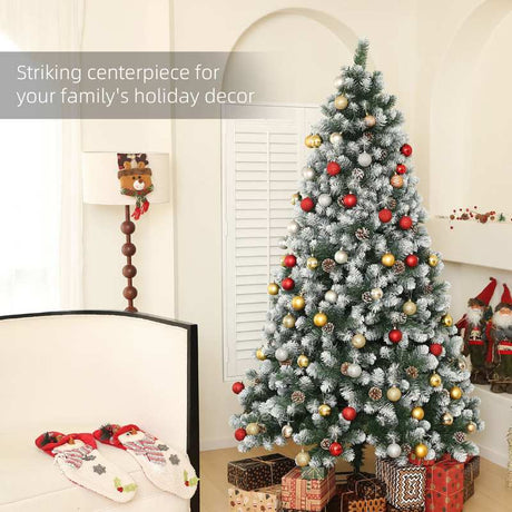 HOMCOM 7ft Snow-Dipped Artificial Pine Christmas Tree