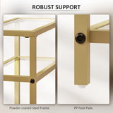 HOMCOM 3-Tier Side Table, Narrow End Table with Storage Shelf and Tempered Glass Tabletop for Small Spaces, Bedroom, Living Room, Entryway, Gold Tone