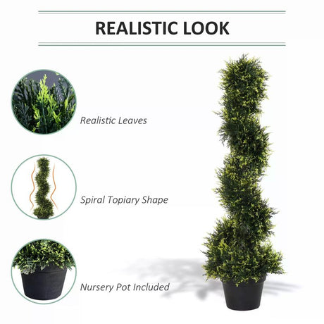 Outsunny Set Of 2 90cm/3FT Artificial Spiral Topiary Trees w/ Pot Fake Indoor Outdoor Greenery Plant Home Office Garden Décor Green