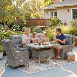 Outsunny 5 Seater Rattan Garden Furniture Set with Sofa, Reclining Chairs, Table, Patio Rattan Furniture Sofa Sets, Grey