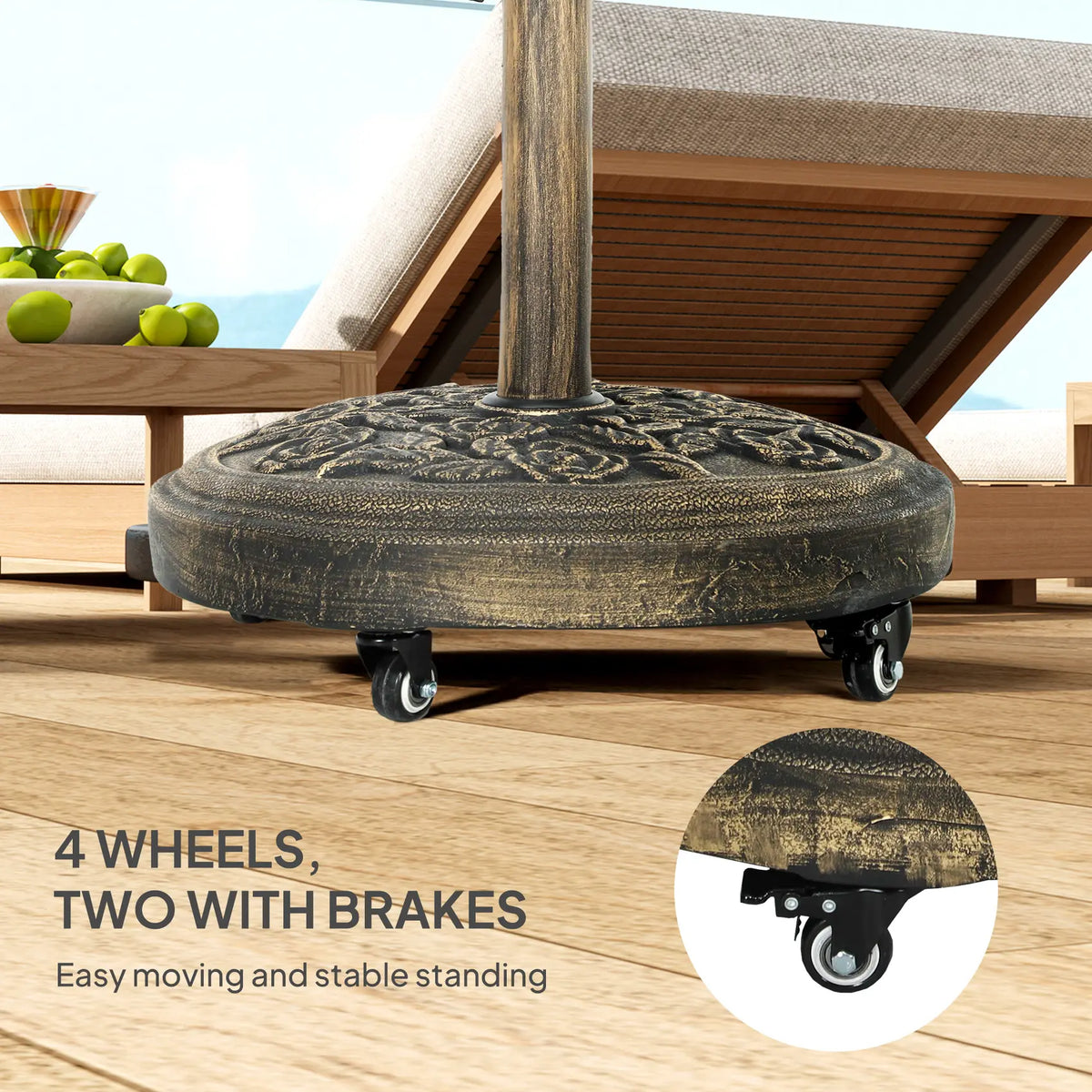 Outsunny Parasol Base, Umbrella Base with Wheels Cast Iron Effect, for Umbrella, Canopy, Weather Resistant, Bronze Tone