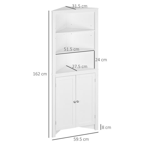 kleankin Triangle Bathroom Cabinet, Corner Bathroom Storage Unit with Cupboard and 3-Tier Shelves, Free Standing, White