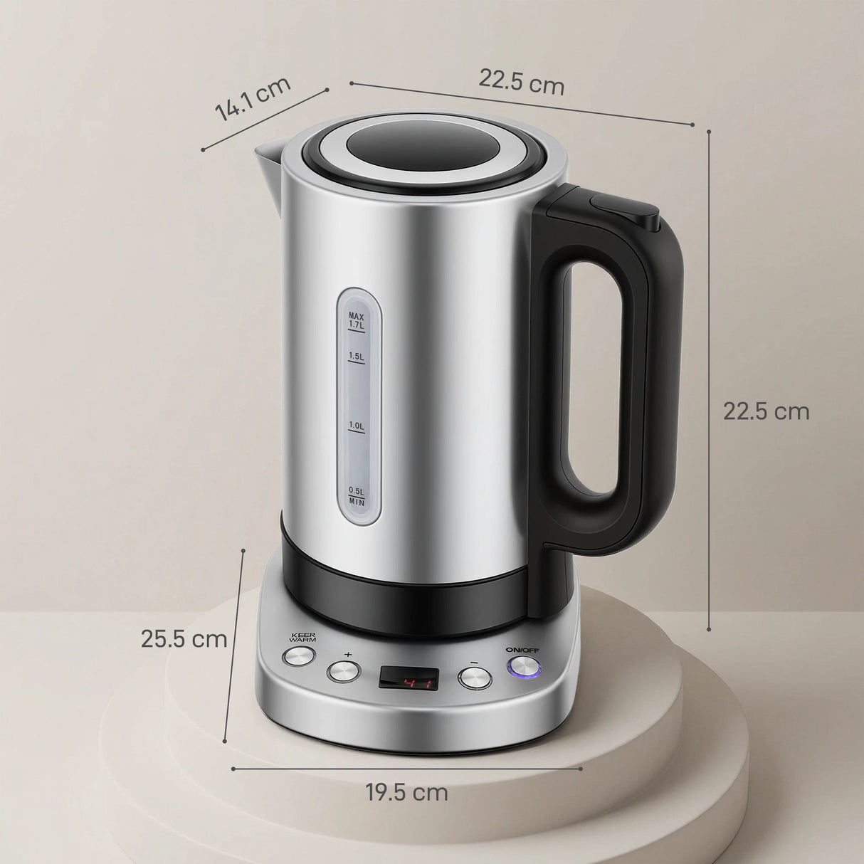HOMCOM Electric Kettle, 1.7L, Fast Boil, 3kW Water Kettle with UK Strix Thermostat, Keep Warm Function, LCD Base, Silver Tone