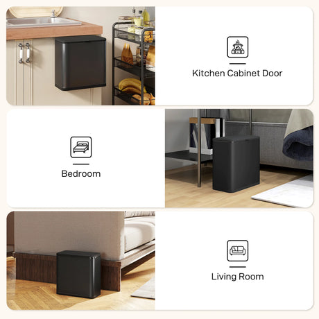 HOMCOM 8L Hanging Kitchen Bin, Rubbish bin with Lid and Removable Inner Bucket for Kitchen Cabinet Door, Under Sink, Office