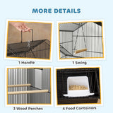 PawHut Metal Bird Cage with Plastic Swing, Perch, Food Container, Tray, Handle, for Finches, Canaries, Budgies, 43 x 32.5 x 163