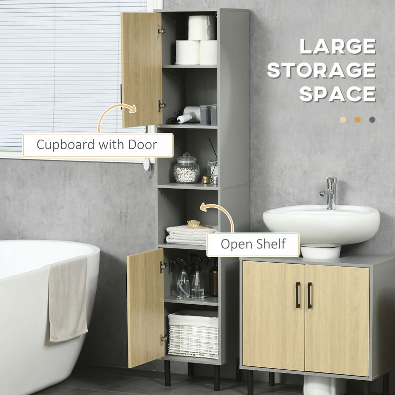 kleankin Freestanding Bathroom Storage, Tall Bathroom Cabinet with Door and Adjustable Shelves, 31.4x30x165cm