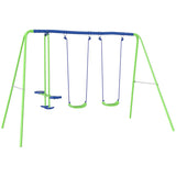 Outsunny Metal Garden Swing Set Height Adjustable Children Outdoor Backyard Play Set for Toddlers Over 3 Years Old, Green