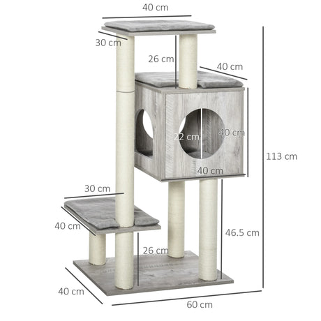 PawHut Cat Tree for Indoor Large Cats 113cm Kitten Tower Condo Jute Scratching Post Kitten Play House Activity Center Furniture