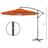 Outsunny 2.45m Overhanging Cantilever Parasol, with Cross Base - Orange