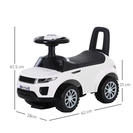 HOMCOM 3-in-1 Ride On Car Foot To Floor Slider Toddler w/ Horn Steering Wheel NO POWER Manual Under Seat Storage Safe Design for 1-3 Year Old White