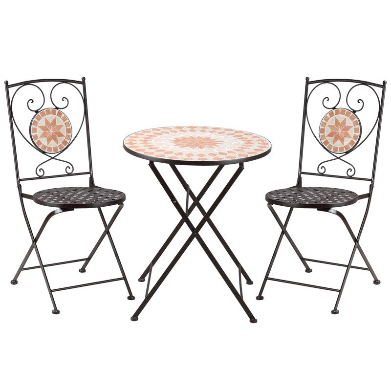 Outsunny 3 Piece Mosaic Bistro Set, 2 Folding Chairs & 1 Round Table Outdoor Furniture for Outdoor, Balcony, Poolside, Yellow