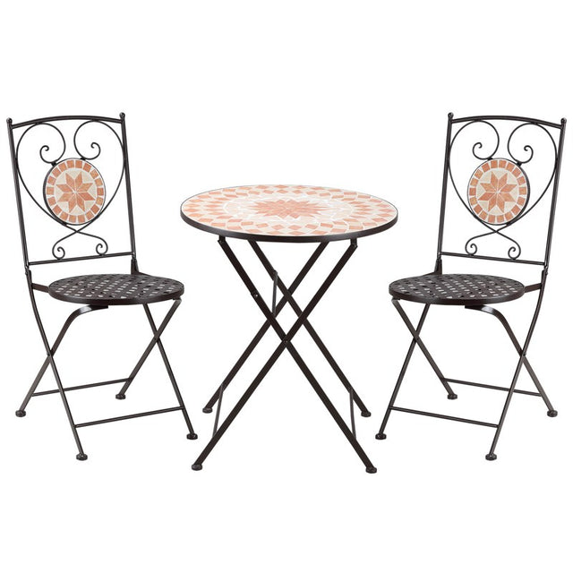 Outsunny 3 Piece Mosaic Bistro Set, 2 Folding Chairs & 1 Round Table Outdoor Furniture for Outdoor, Balcony, Poolside, Yellow