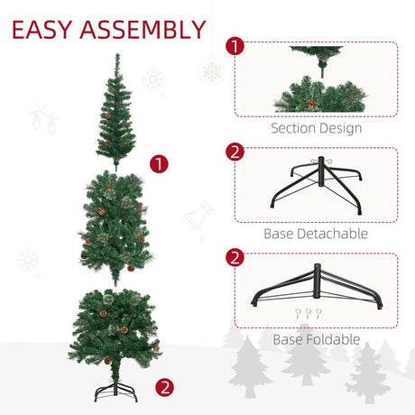 HOMCOM 6.5FT Tall Pencil Slim Artificial Christmas Tree with Realistic Branches, Tip Count and Pine Cones, Pine Needles Tree, Xmas Decoration, Green