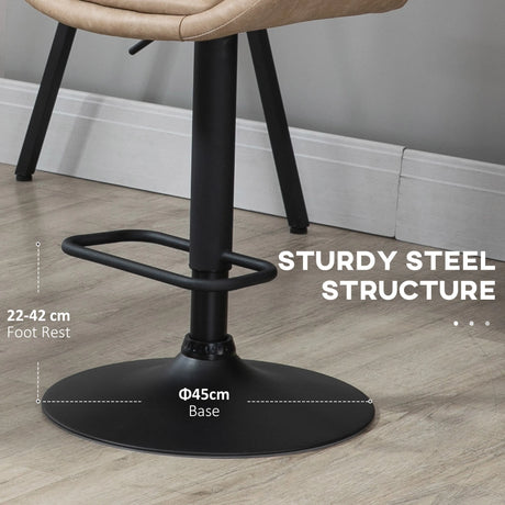 HOMCOM Retro Bar Stools Set of 2, Adjustable Kitchen Stool, Upholstered Bar Chairs with Back, Swivel Seat, Light Khaki