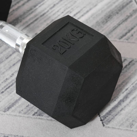 HOMCOM 20KG Single Rubber Hex Dumbbell Portable Hand Weights Dumbbell Home Gym