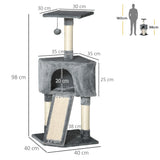 PawHut Corner Cat Tree for Indoor Cats, Kitten Tower with Scratching Post House Ladder Toy - Grey