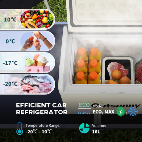 Outsunny 16L Portable Car Fridge, -20 to 10 Adjustable Temperature - Khaki/Grey