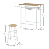 HOMCOM Bar Table Set, Bar Table and Stools Set, Footrest and Storage Shelf, for Kitchen, Dining Room, Pub, Cafe, White and Oak