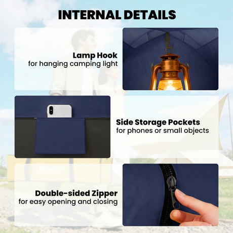 Outsunny 2 Person Camping Tent, Dome Tent with Zipped Doors, Storage Pocket, Portable Handy Bag, Navy Blue