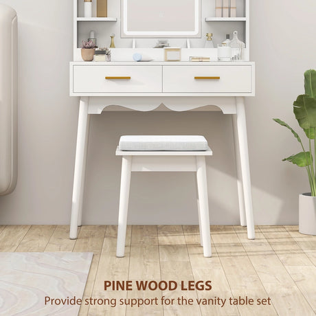 HOMCOM Elegant Dressing Table, with LED Mirror - White