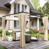 Outsunny 3 x 3m Retractable Roof Pergola, with Curtains - Khaki