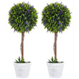 HOMCOM Set of 2 Decorative Artificial Plants Ball Trees with Lavender Flowers in Pot Fake Plants for Home Indoor Outdoor Decor, 60cm, Green