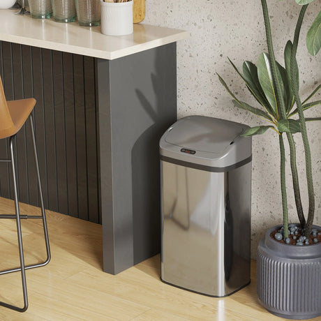 HOMCOM 48L Stainless Steel Sensor Bin - Silver-Tone