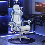 Vinsetto Computer Gaming Chair, PU Leather Office Desk Chair with Footrest, Swivel Wheels, 135 Reclining Back, Lumbar Support, Headrest for Home, White and Blue