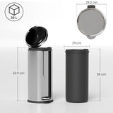 HOMCOM Foot Pedal Bin Stainless Steel Metal Waste Rubbish Lid Kitchen Garbage 30L Silver