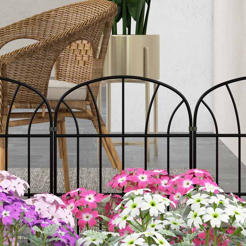 Outsunny Metal Decorative Outdoor Picket Fence Panels Set of 8, Black