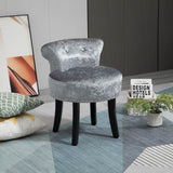 HOMCOM Dressing Table Stool with Rubber Wood Legs, Ice Velvet Vanity Stool for Living Room Bedroom, Grey