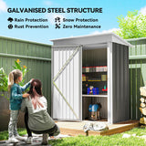 Outsunny Metal Garden Shed, Outdoor Lean-to Shed for Tool Motor Bike, with Adjustable Shelf, Lock, Gloves, 5'x3'x6', Grey