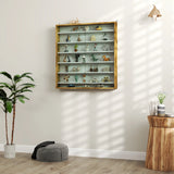 HOMCOM 7-Tier Wall Display Shelf Unit Cabinet w/ 6 Adjustable Shelves Glass Doors Home Office Ornaments 83x80cm, Oak