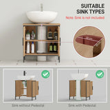 HOMCOM Bathroom Vanity Unit, Under Sink Storage Cabinet with 2 Doors, Adjustable Shelf for Basin without or with Pedestal, Oak