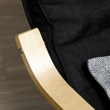 HOMCOM Wooden Armchair, Upholstered Linen Lounge Chair with Adjustable Footrest & Removable Cushion, Poang Chair for Living Room, Black