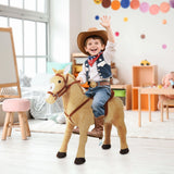 HOMCOM Kids Ride On Standing Horse Cuddly Toy Children Plush Soft Pony Gift w/ Neigh Sound or 2 Years and Up Beige