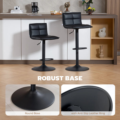 HOMCOM Set of Two Modern Faux Leather Bar Stools - Black