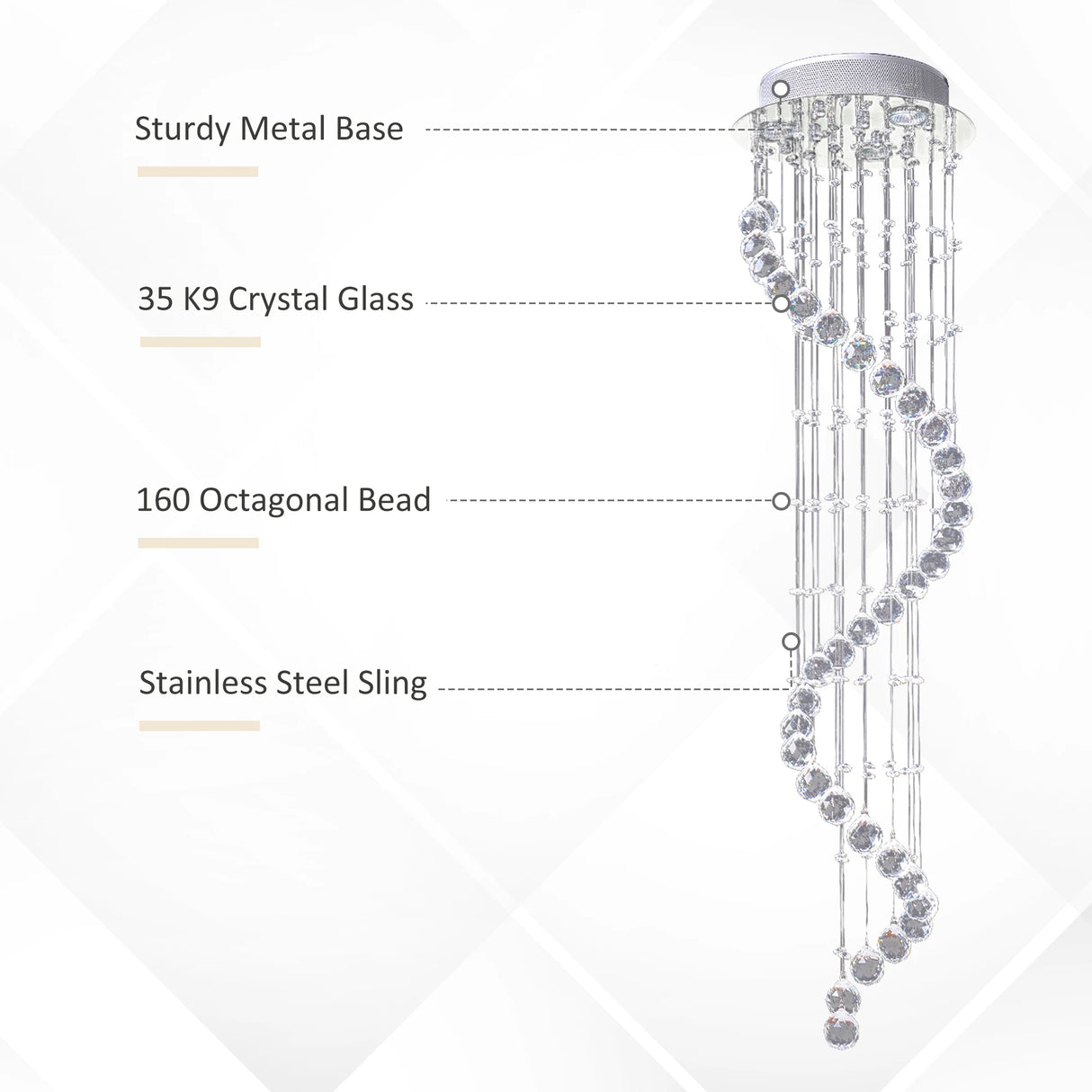 HOMCOM Modern Crystal Chandelier Ceiling Light Pendant Lamp Chrome Finish Glass Droplets New, 30 x 120cm
