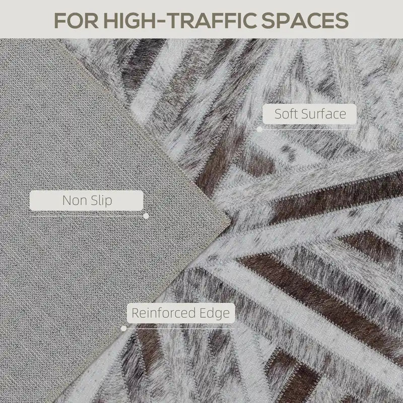 HOMCOM Modern Area Rug, Triangle Pattern Non-Slip Washable Rug, Chenille Floor Carpet for Living Room, Bedroom, Dining Room, Home Office, 170 x 120 cm, Brown