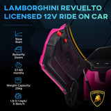 AIYAPLAY Lamborghini Revuelto Licensed 12V Ride on Car w/ Butterfly Doors, Transport Wheels, Suspension, Remote Control, Pink