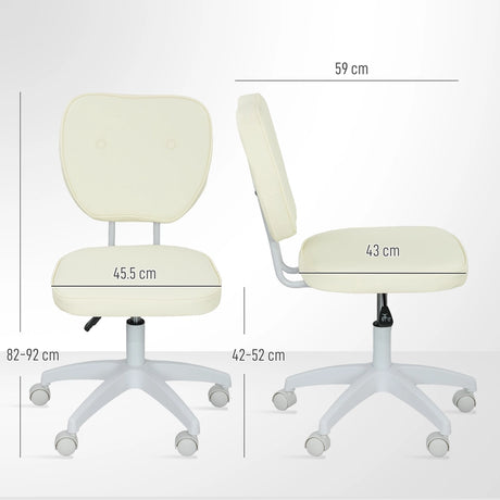 Vinsetto Vanity Office Chair, PU Leather Computer Chair for Home, with Adjustable Height, Armless, Swivel Wheels, Cream