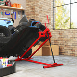 HOMCOM 400 kg Foldable Ride-On Mower Jack Lift, Adjustable Steel Lifting Device, for Lawn Mower, ATV, Red