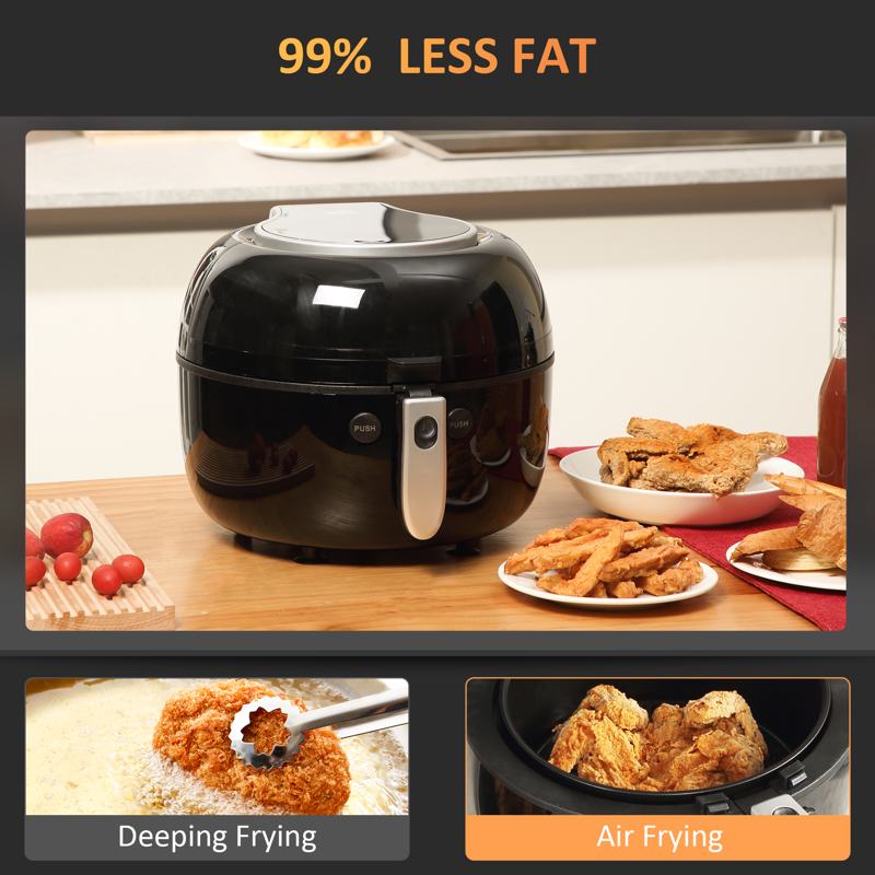 HOMCOM 7L Family Size Digital Air Fryer Oven with Air Fry, Roast, Broil, Bake, Dehydrate, 8 Presets, Rapid Air Circulation, Timer, Preheat, Non-stick Basket, Inner Light for Oil Free & Low Fat, 1500W