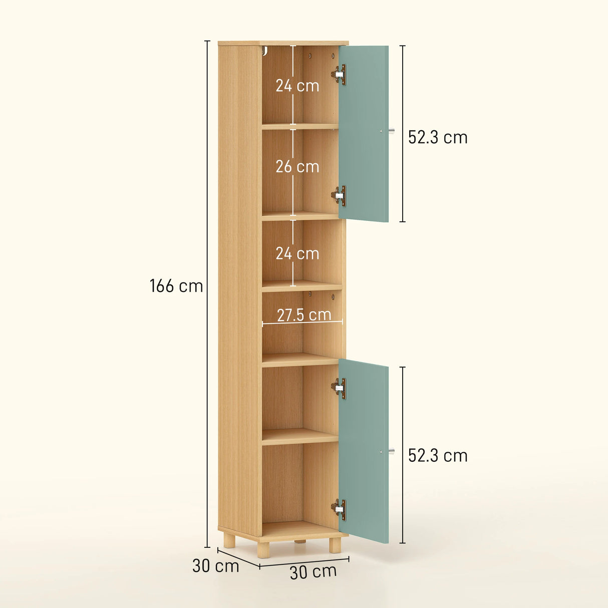 HOMCOM Bathroom Cabinet with Adjustable Shelves and Open Shelves - Green