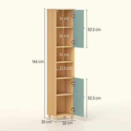 HOMCOM Bathroom Cabinet with Adjustable Shelves and Open Shelves - Green