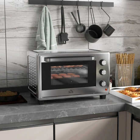 HOMCOM 30L 60-230 Mini Electric Oven, with Accessories - Silver Tone
