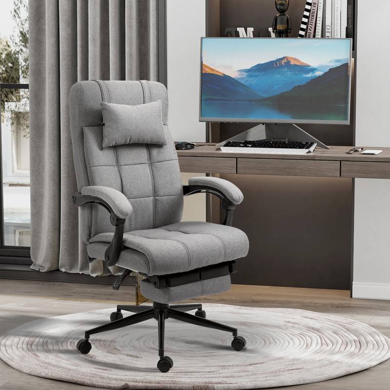 Vinsetto Office Chair with Footrest Ergonomic Office Chair with Armrests Lumber Support and Headrest Light Grey