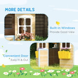 Outsunny Wooden Playhouse, Wendy House w/ Door, Bench, Flowerpot Holder, For Ages 3-7 Years, Blue