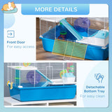 PawHut Hamster Cage, Gerbil Cage 3 Tier for Dwarf Hamster with Tube, Exercise Wheel, Water Bottle, Food Dish 59 x 36 x 47 cm- Blue